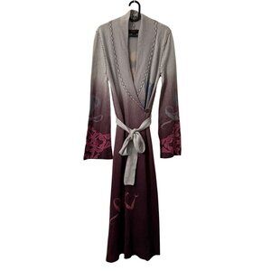 Raw 7 VTG RARE Y2K Cashmere Embroidered Flower Girl Belted Duster Cardigan XL